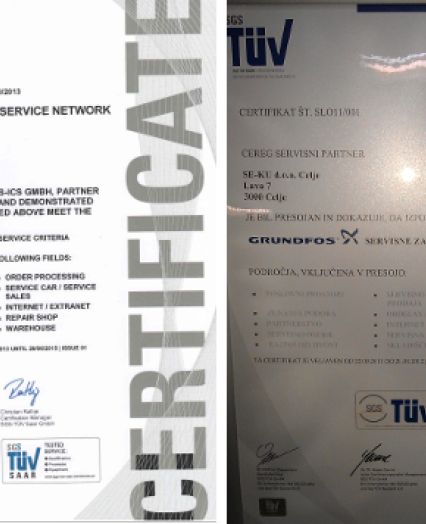 certifikat pooblaščenega serviserja in prodajalca izdelkov Grundfos