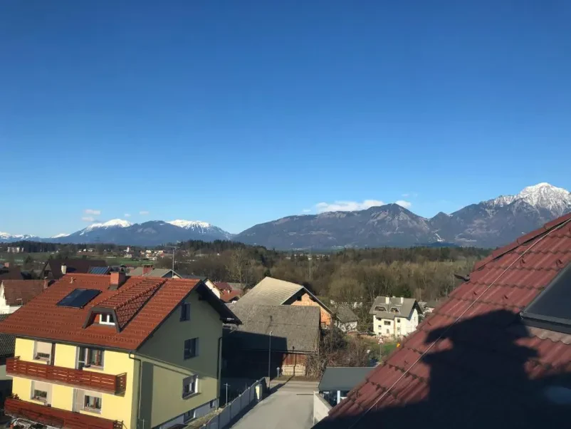 Razgled na Kranj iz apartmaja - gore, gozd in stanovanjski objekti