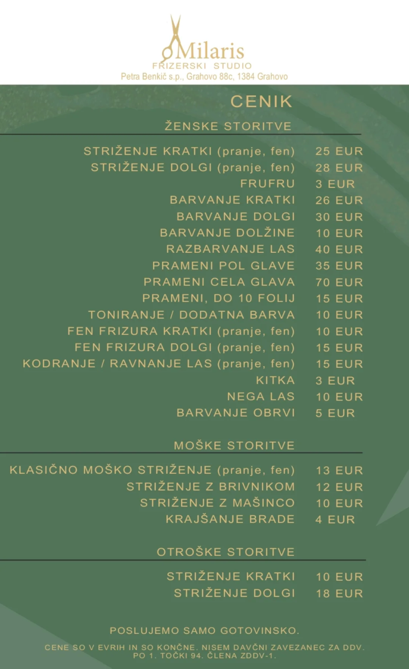 Žensko, moško in otroško striženje las Grahovo, Cerknica