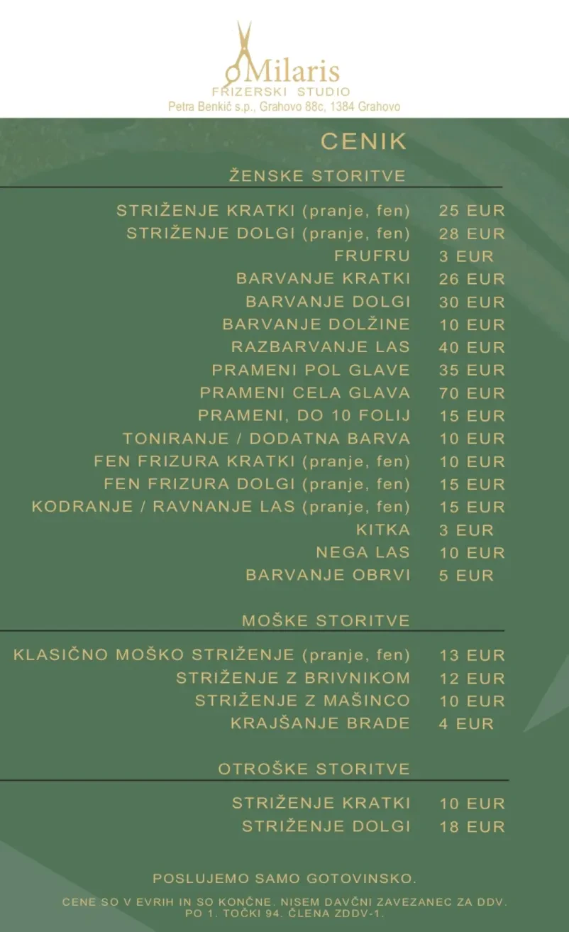 Žensko, moško in otroško striženje las Grahovo, Cerknica