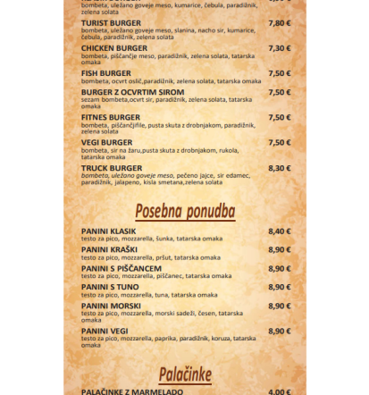 Jedilni list Pr'Turist