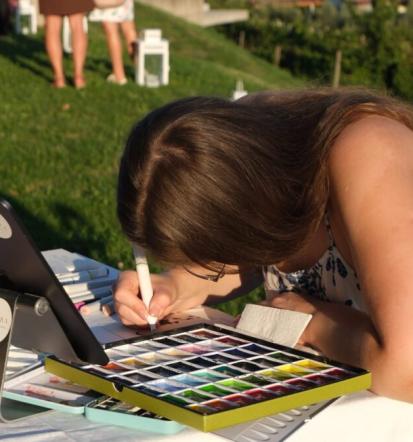 Akvarelno slikanje poročnih gostov v živo Slovenija